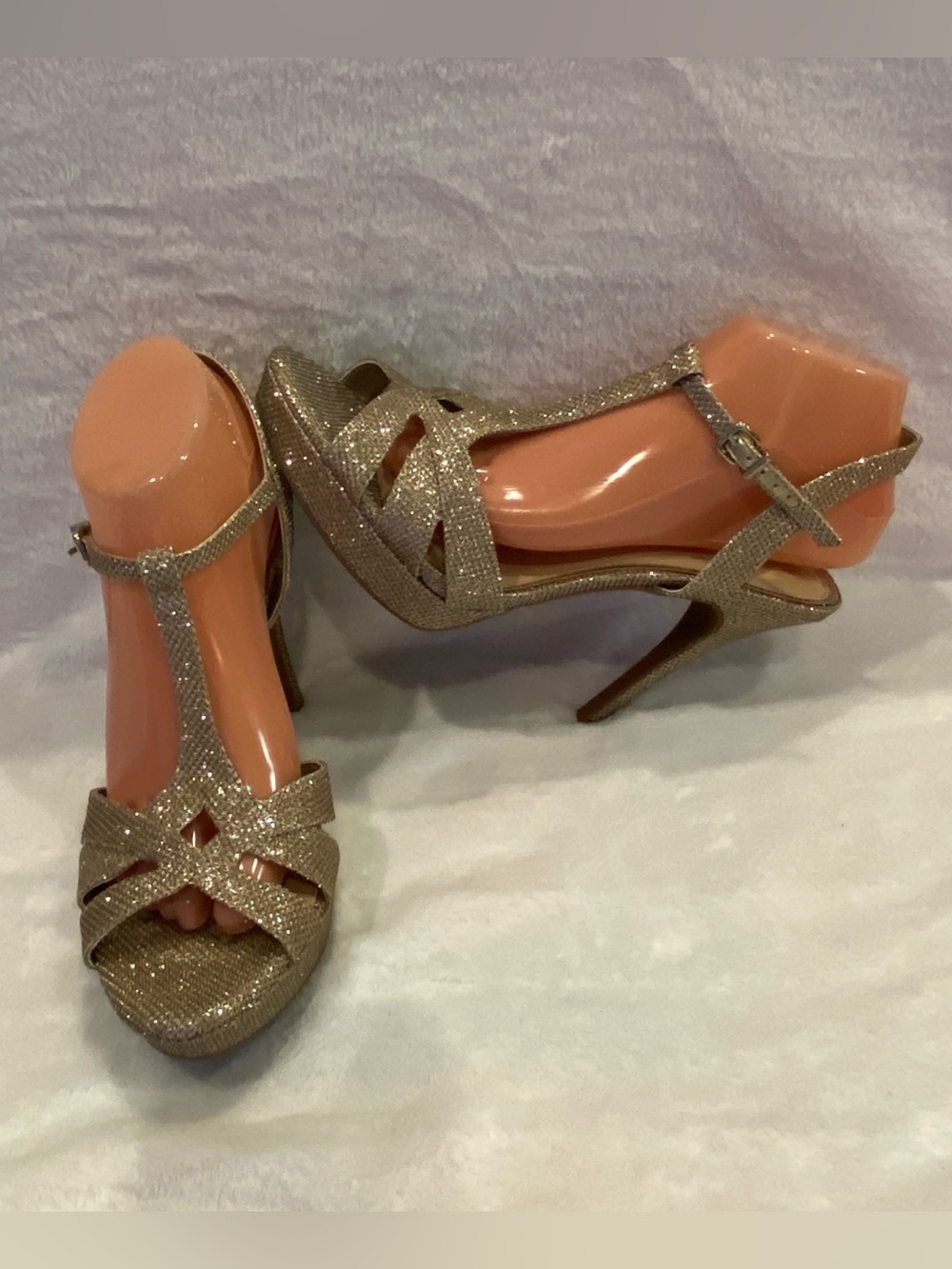 Gianni Bini Formal Gold Sparkling Platform Slingback Stiletto Heels Size 10 EUC